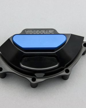 Woodcraft Ducati Panigale V4 LHS Stator Cover Protector w/Blue Aluminum Skid Plate