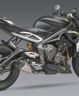 Yoshimura Race AT2 Stainless Steel Slip-On Exhaust w/ Stainless Silencer- Triumph Street Triple (2018-2023)