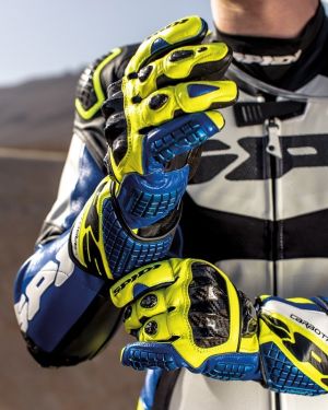 Spidi Carbo Track Replica Leather Gloves-Blue Yellow