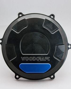 Woodcraft Ducati Panigale V4 RHS Clutch Cover w/Blue Aluminum Skid Plate