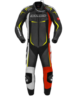 Spidi Track Wind Pro Leather Perforated Suit – Black / Red / Fluorescent Yellow