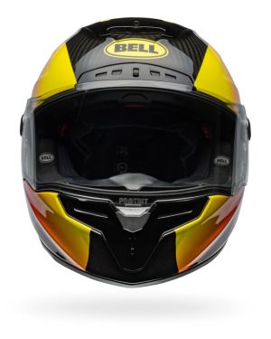 Bell Race Star Flex DLX Carbon Fiber Helmet – Offset | Gloss Black / Red / Yellow