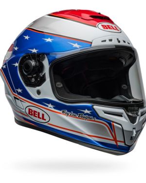 Bell Race Star Flex DLX Carbon Fiber Helmet – Beaubier 24 x Troy Lee Design | Gloss White / Blue / Red