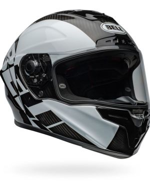 Bell Race Star Flex DLX Carbon Fiber Helmet – Offset | Gloss Black / White