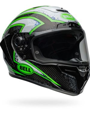 Bell Race Star Flex DLX Carbon Fiber Helmet – Xenon Kryptonite | Gloss Black / Green